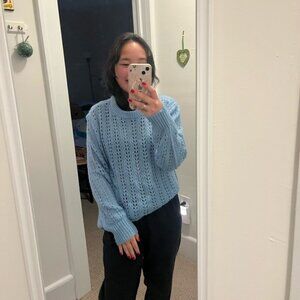 NEW PacSun Beverly and Beck Light Blue Open Knit Oversized Sweater